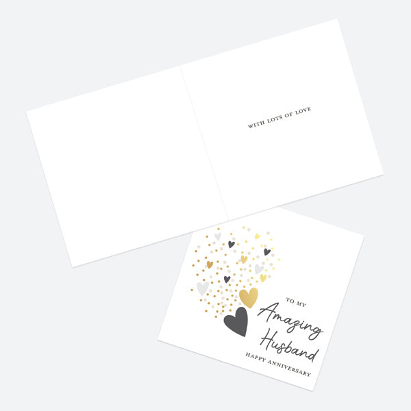 Luxury Foil Anniversary Card - Foil Monochrome - Hearts Husband