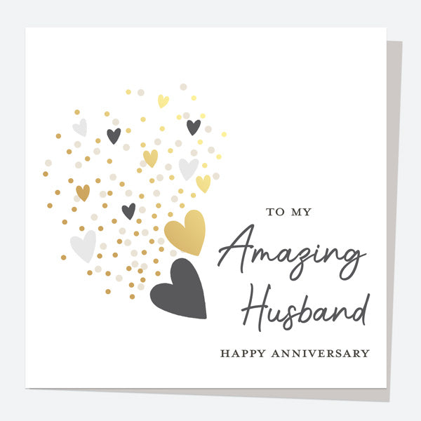 Luxury Foil Anniversary Card - Foil Monochrome - Hearts Husband