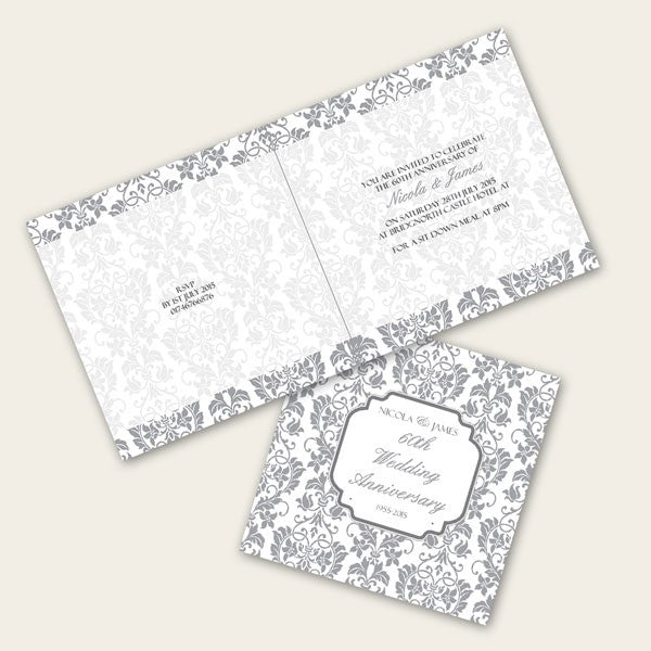 60th Wedding Anniversary Invitations - Floral Pattern