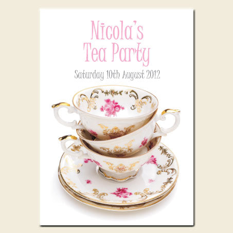 Tea Party Invitations - Floral Teacups - Pack of 10