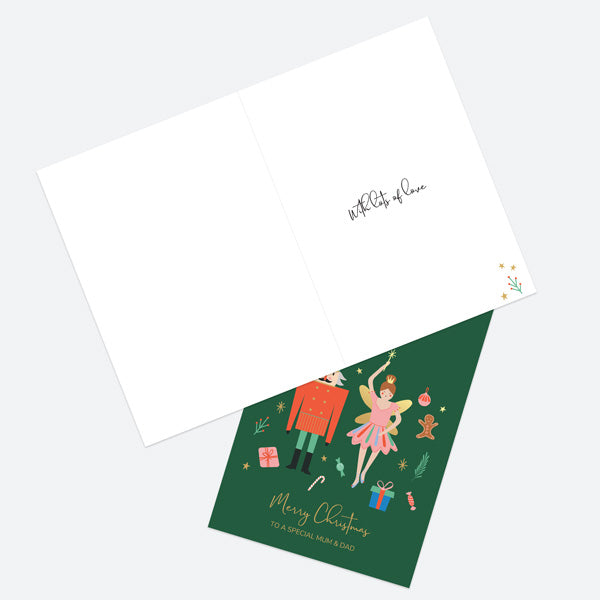 Luxury Foil Christmas Card - Nutcracker Ballet - Nutcracker & Fairy - Mum & Dad