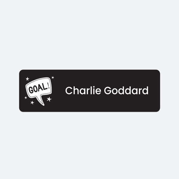 Medium Personalised Stick On Waterproof (Clothing/Equipment) Name Labels - Football Crazy Goal - Pack of 36