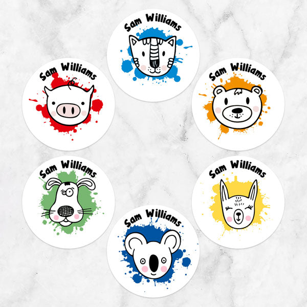 Boys Fun Animal Splash - Personalised Kids Stickers - Pack of 48