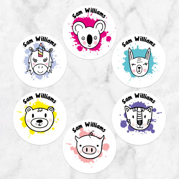 Girls Fun Animal Splash - Personalised Kids Stickers - Pack of 48