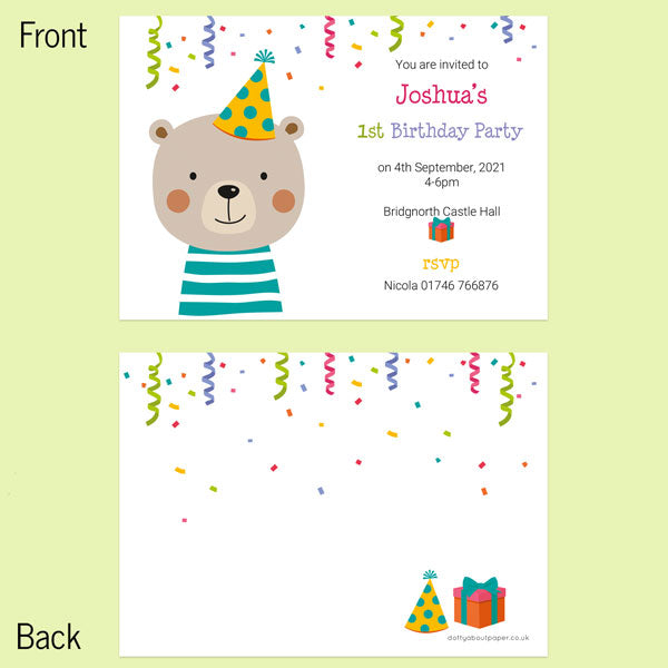 1st Birthday Invitations - Fun Party Bear - Pack of 10