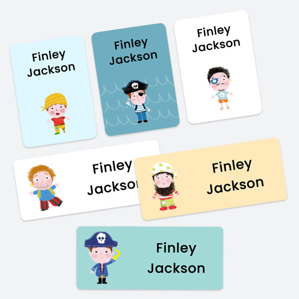 Mixed Pack Personalised Stick On Waterproof Name Labels - Fun Pirates - Pack of 43