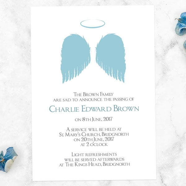 Funeral Invitations - Blue Angel Wings