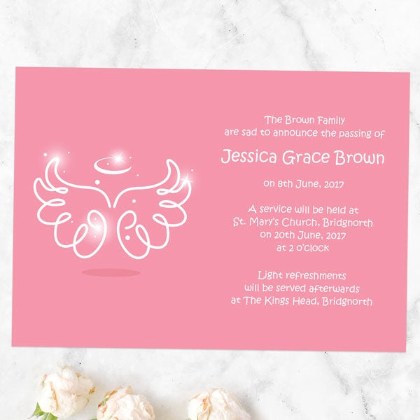 Funeral Invitations - Bright Pink Angel Wings & Halo