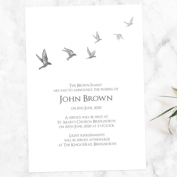 Funeral Invitations - Grey Flying Birds