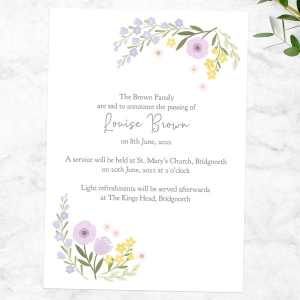 Funeral Invitations - Lemon & Lilac Flowers Border