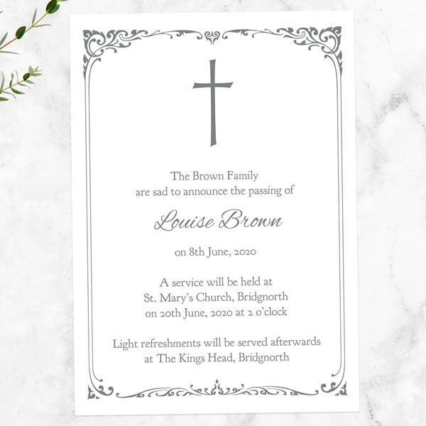 Funeral Invitations - Ornate Cross Border