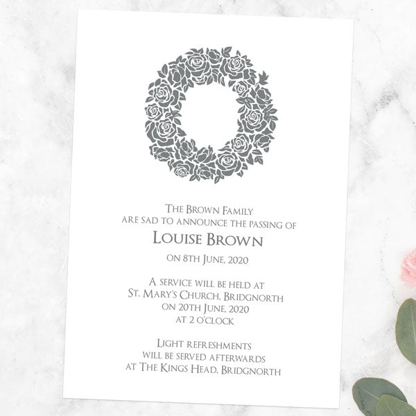 Funeral Invitations - Rose Wreath