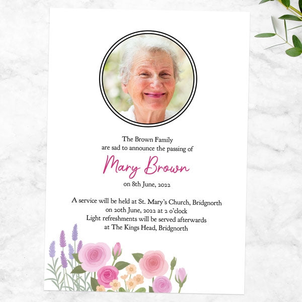 Funeral Invitations - Roses & Lavender