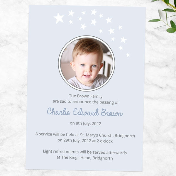 Funeral Invitations - Shooting Star Blue