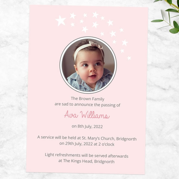 Funeral Invitations - Shooting Star Pink