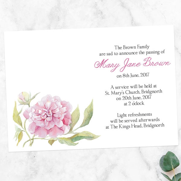 Funeral Invitations - Watercolour Peony