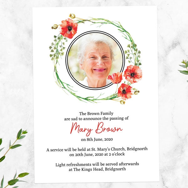 Funeral Invitations - Watercolour Poppy Garland