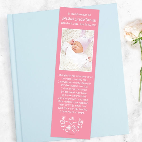 Funeral Bookmark - Bright Pink Angel Wings & Halo