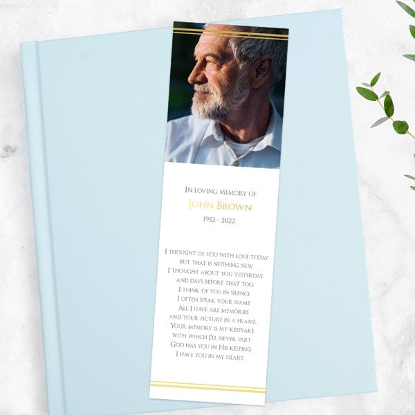 Foil Funeral Bookmark - Classic Gold Frame