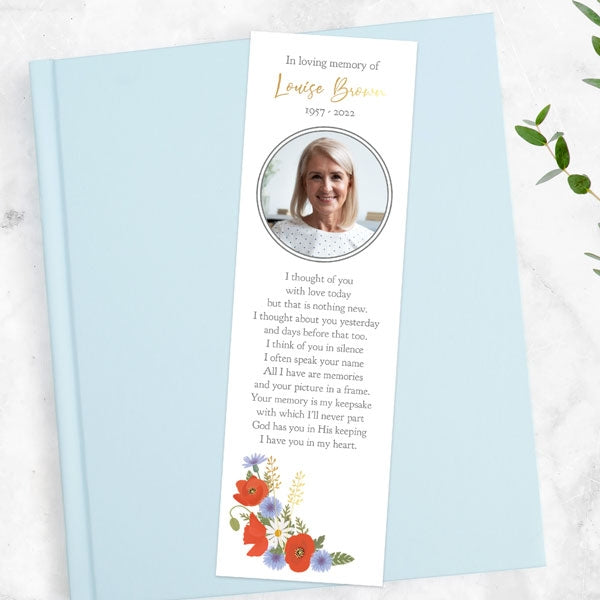 Foil Funeral Bookmark - Poppies & Daisies