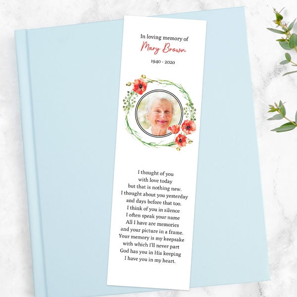 Funeral Bookmark - Watercolour Poppy Garland