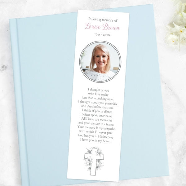 Funeral Bookmark - White Lilies Cross