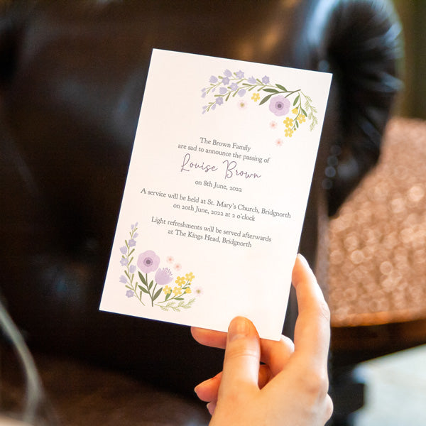 Funeral Invitations - Lemon & Lilac Flowers Border