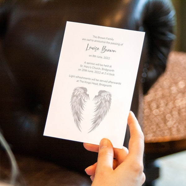 Funeral Invitations - Grey Angel Wings