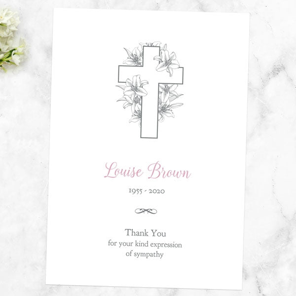 Funeral Thank You Cards - White Lilies Cross