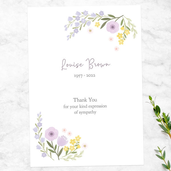 Funeral Thank You Cards - Lemon & Lilac Flowers Border
