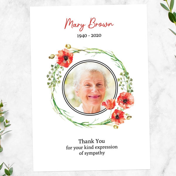 Funeral Thank You Cards - Watercolour Poppy Garland