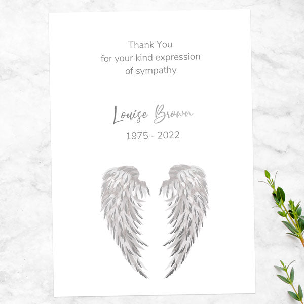 Foil Funeral Thank You Cards - Silver Angel Wings