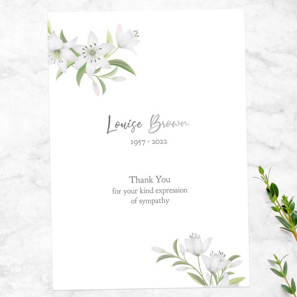 Foil Funeral Thank You Cards - White Lilies Photo