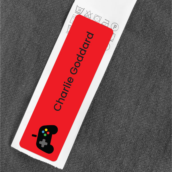Medium Personalised Stick On Waterproof (Clothing/Equipment) Name Labels - Gaming - Pack of 36