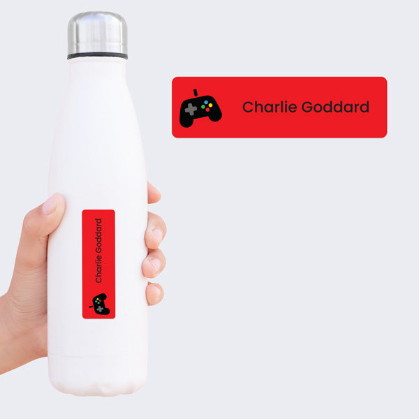 Medium Personalised Stick On Waterproof (Clothing/Equipment) Name Labels - Gaming - Pack of 36