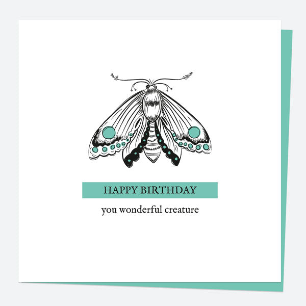 General Birthday Card - Bug Love - Moth - Happy Birthday You Wonderful Creature