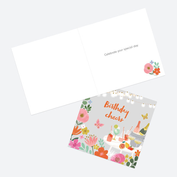 General Birthday Card - Beautiful Blooms - Drinks - Birthday Cheers