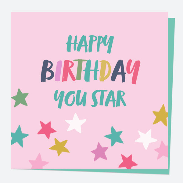 General Birthday Card - Bright Pastels - Stars - Happy Birthday You Star
