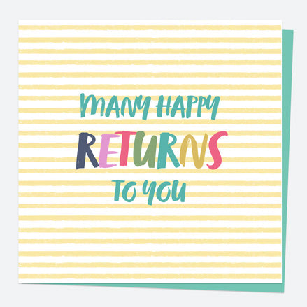 General Birthday Card - Bright Pastels - Stripe - Many Happy Returns