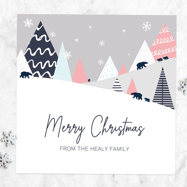 Personalised Christmas Cards - Geometric Winter Hills - Pastel Polar Bears - Pack of 10