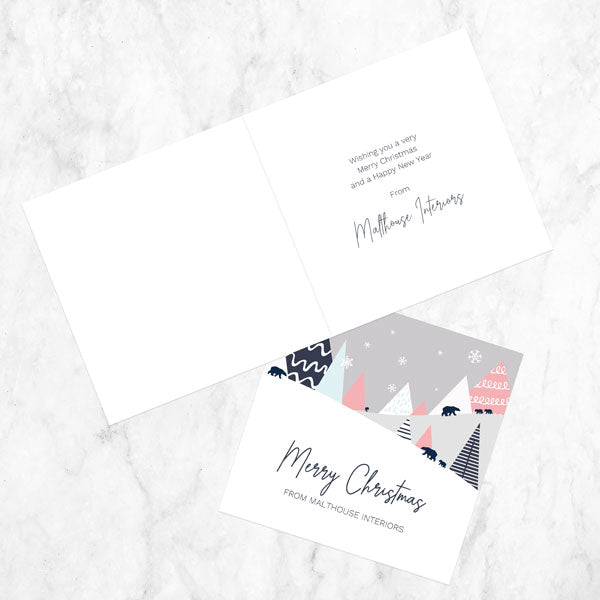 Business Christmas Cards - Geometric Winter Hills - Pastel Polar Bears