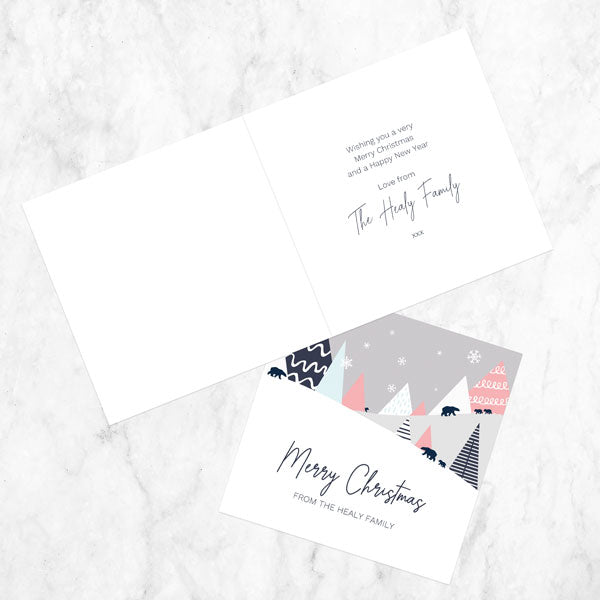 Personalised Christmas Cards - Geometric Winter Hills - Pastel Polar Bears - Pack of 10
