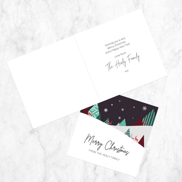 Personalised Christmas Cards - Geometric Winter Hills - Midnight Reindeer - Pack of 10