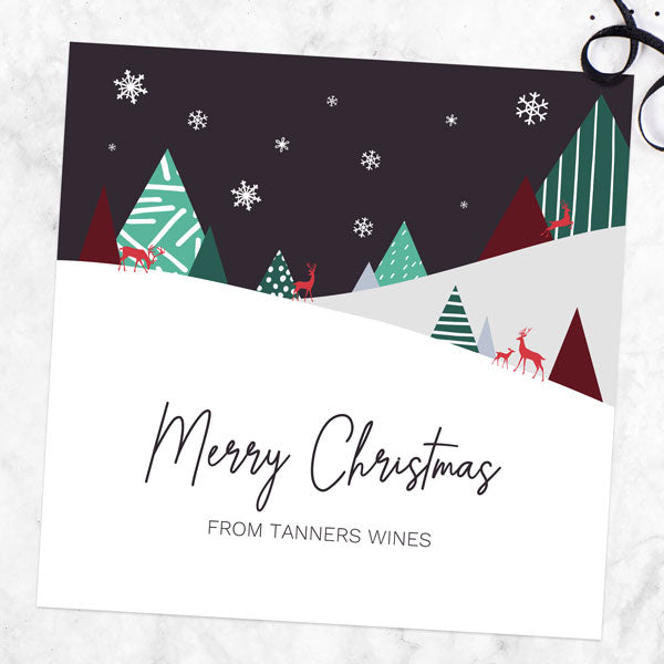 Business Christmas Cards - Geometric Winter Hills - Midnight Reindeer