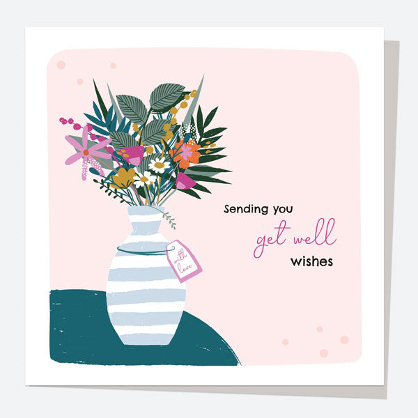 Get Well Soon Card - Pretty Wildflowers - Vase - Get Well Wishes