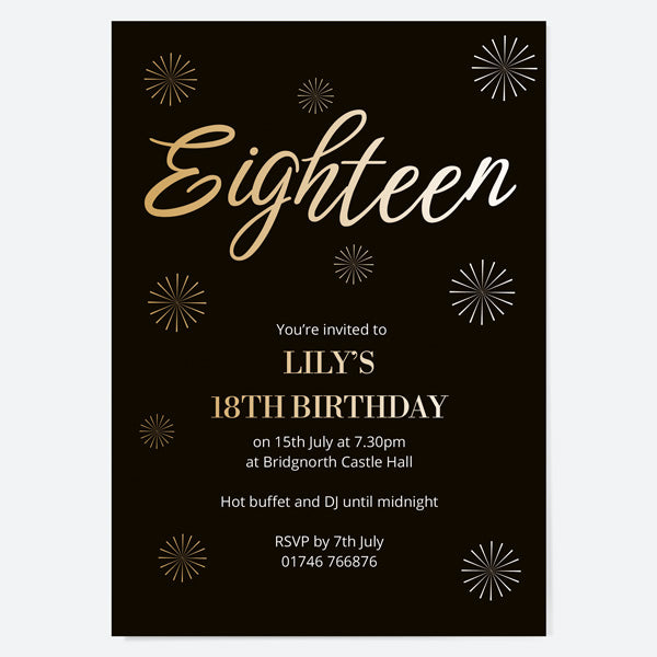 18th Birthday Invitations - Gold Deluxe - Script Typography - Pack of 10