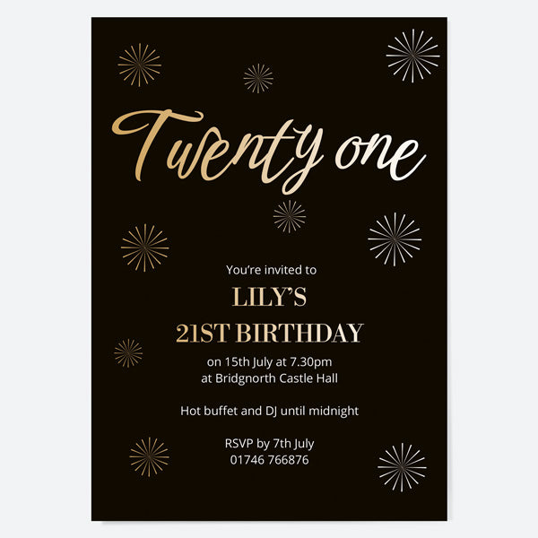 21st Birthday Invitations - Gold Deluxe - Script Typography - Pack of 10