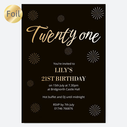 21st Birthday Invitations - Gold Deluxe - Script Typography - Pack of 10