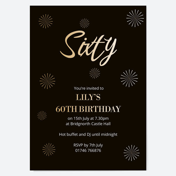 60th Birthday Invitations - Gold Deluxe - Script Typography - Pack of ...
