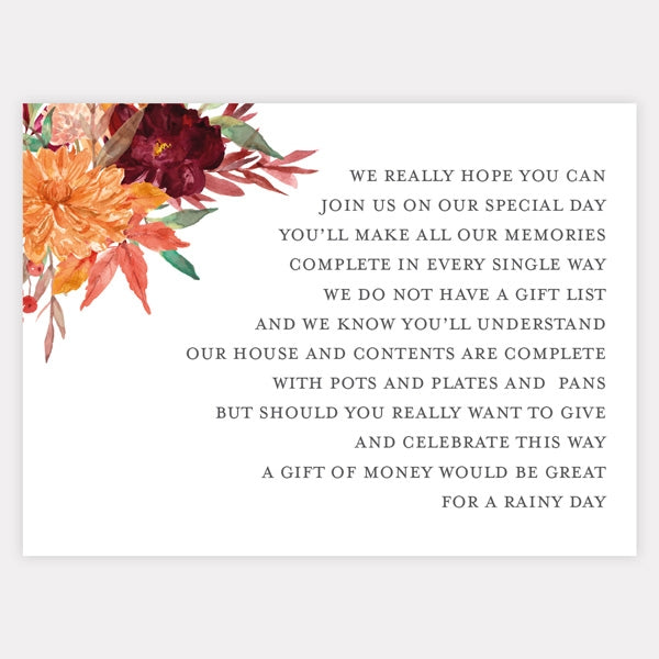 Autumnal Flowers Gift Poem Card